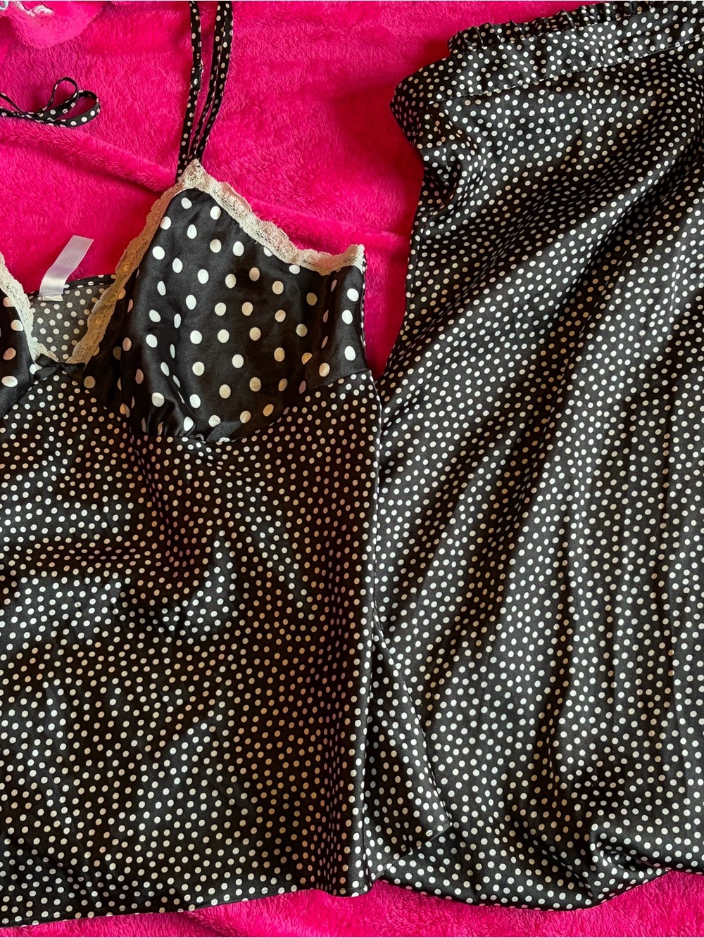 Gilligan & O'Malley Black and White Polka Dot Lace-Trim Sleep Set - Picture 2 of 9